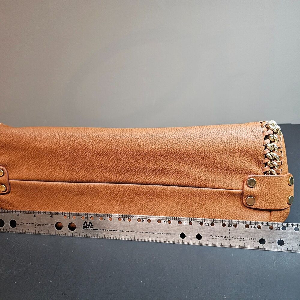 Anthropologie Melie Bianco Vegan Leather Camel Hobo Purse Handles Gold 11 x 16" - Picture 8 of 13